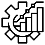 Icon of a cogwheel and an upward pointing stack diagram representing Optimized resource allocation